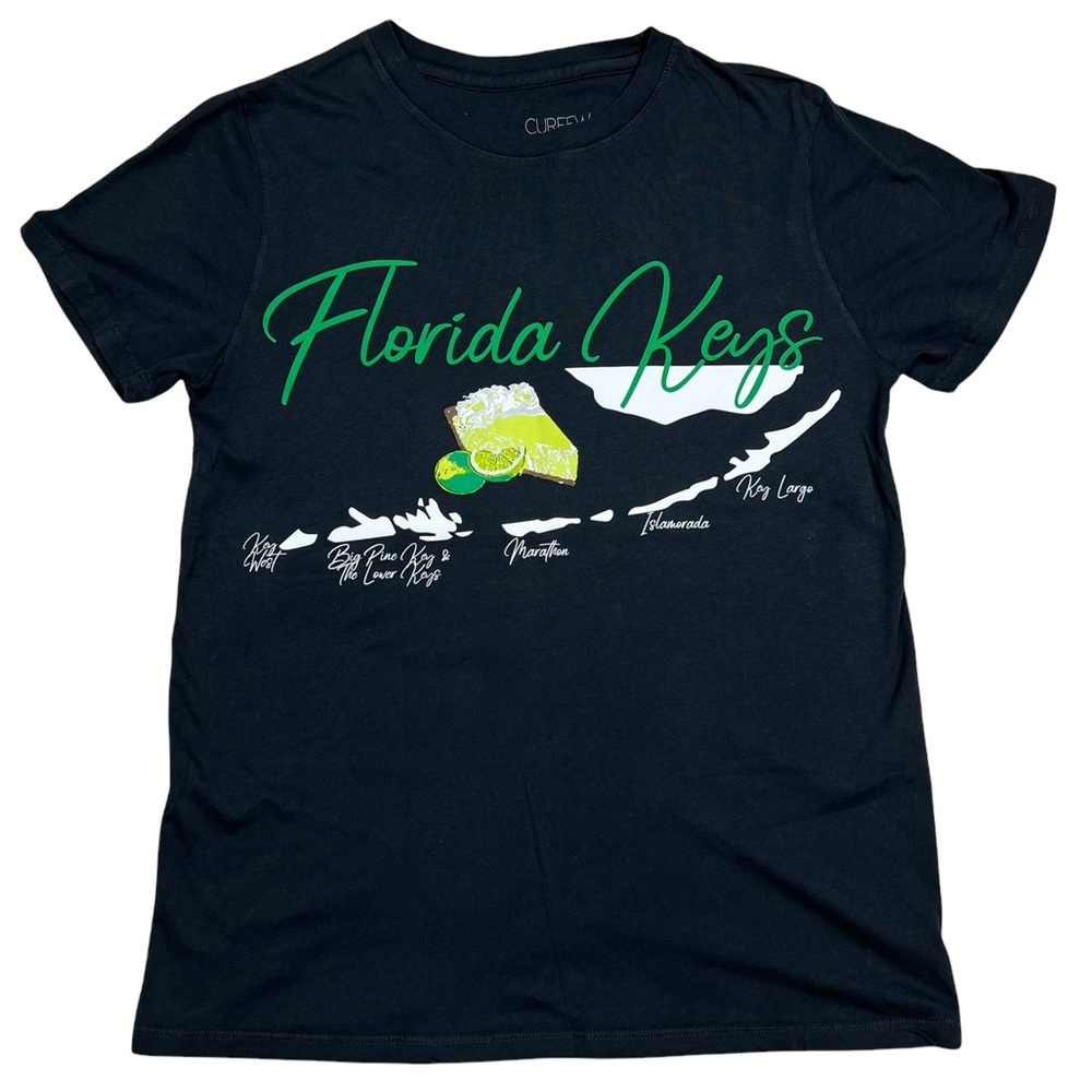 No Curfew Florida Keys Crewneck Graphic Short Sleeve Tee Shirt in Black Sz S
